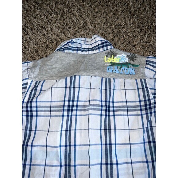 Nannette Kids white/blue plaid button‎ down boys shirt size 5 - Picture 6 of 6